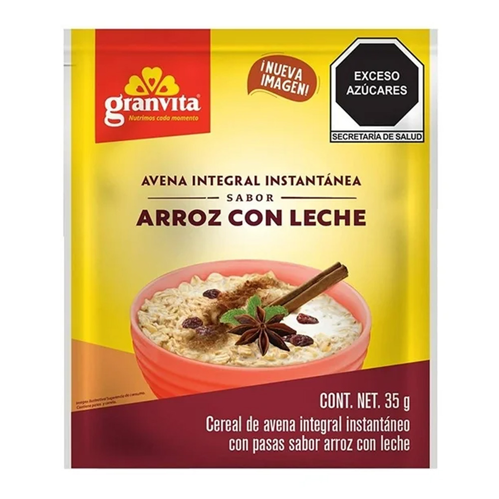 Cereal de avena integral instantáneo con pasas sabor arroz con leche Granvita (35 g / 1.23 oz)