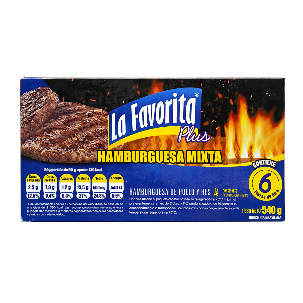 Hamburguesa mixta de pollo y res La favorita plus (540 g)