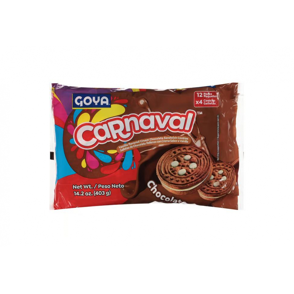 Galletas de chocolate rellenas con crema sabor a vainilla Carnaval Goya (403 g / 14.2 oz)