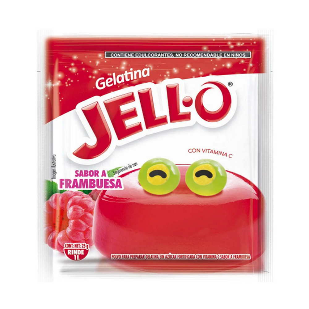 Gelatina sin azúcar fortificada con vitamina C sabor frambuesa Jell-O (25 g)