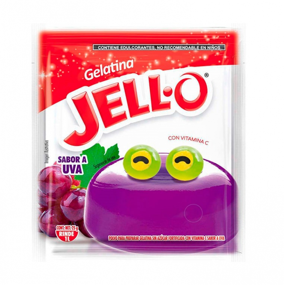 Gelatina sin azúcar fortificada con vitamina C sabor uva Jell-O (25 g)