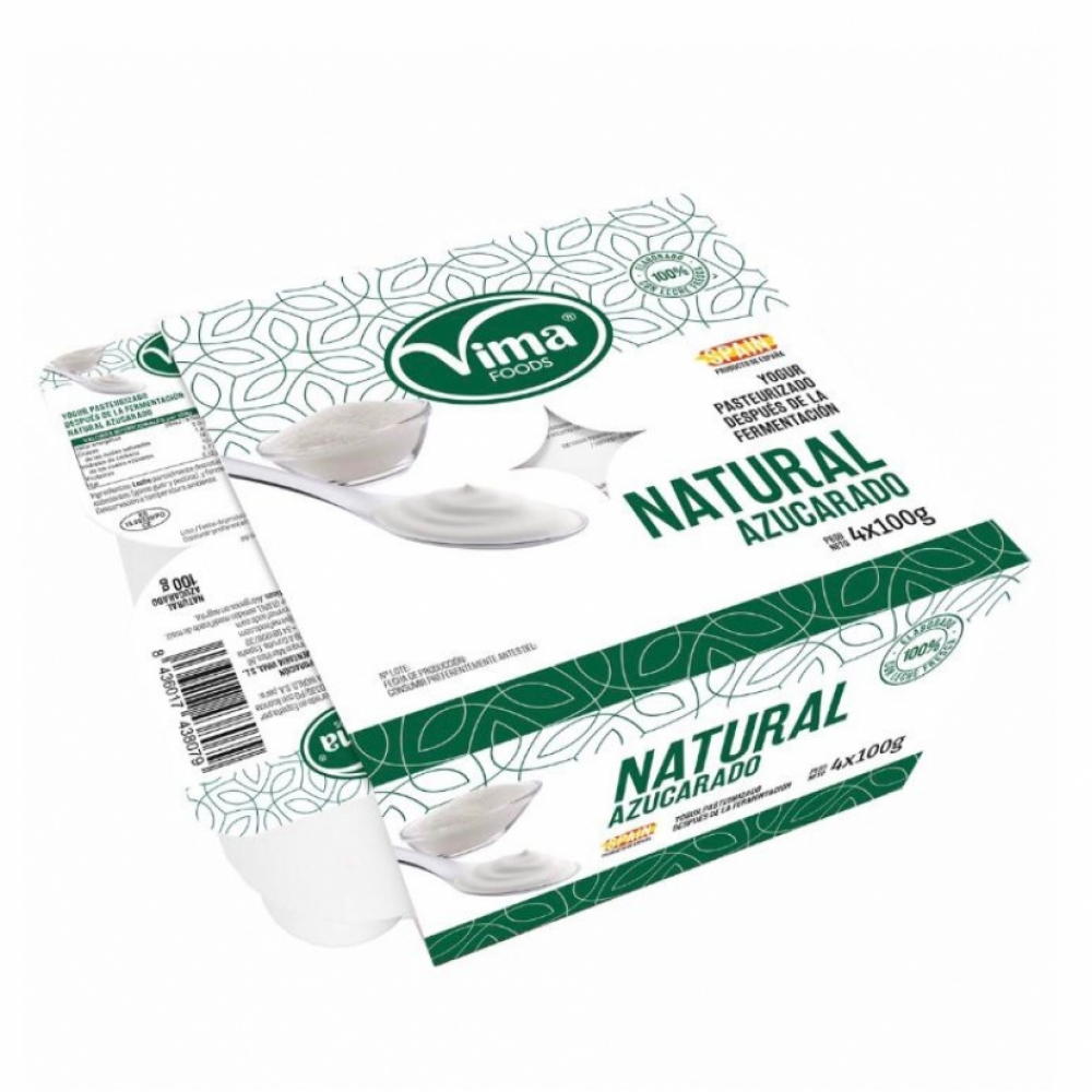 Yogurt pasteurizado natural azucarado Vima Foods (4 x 100 g / 3.52 oz)